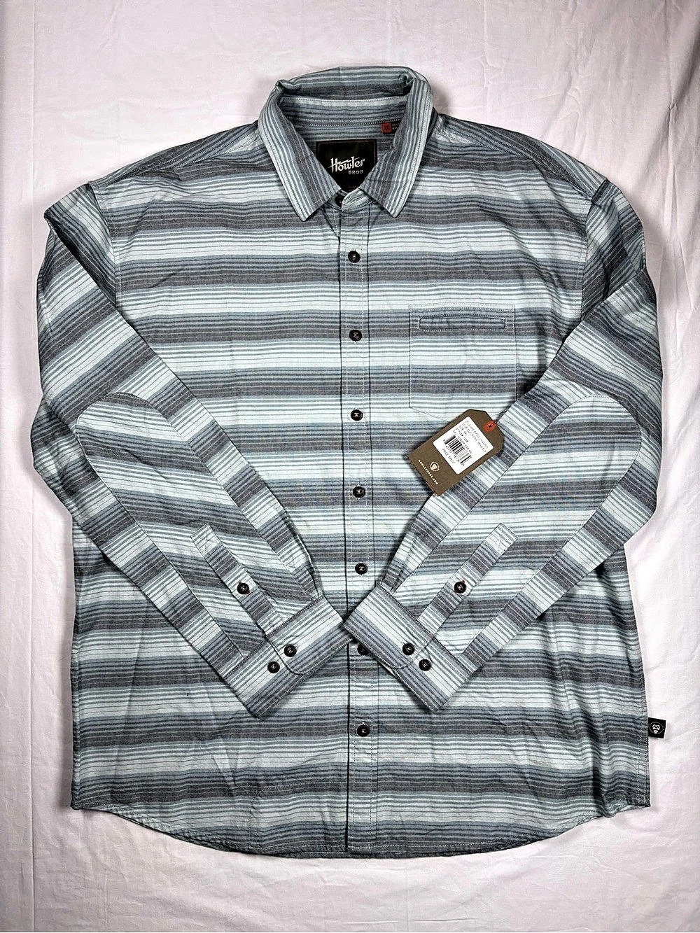 Howler Bros Harker's Flannel Striped Cotton Shirt in Blue & Gray XXL NWT